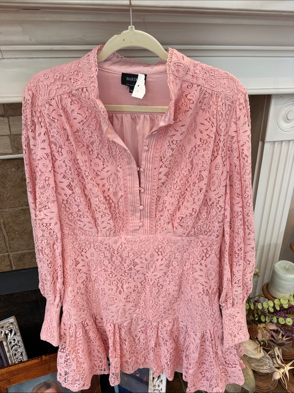 Bardot Remy Lace Long Sleeve Mini Dress large pink